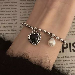 NEW 925 STERLING SILVER PEARL HEART BRACELET